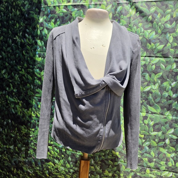BLANKNYC Jackets & Blazers - Blank NYC Gray Moto Jacket Knit Drape Collar Asymmetrical Zip Women's Medium